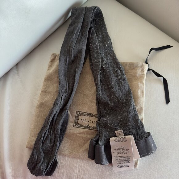 NWT Gucci Knit GG Logo Net Tights in Grey Graphite Shimmer Sz M - Picture 4 of 8